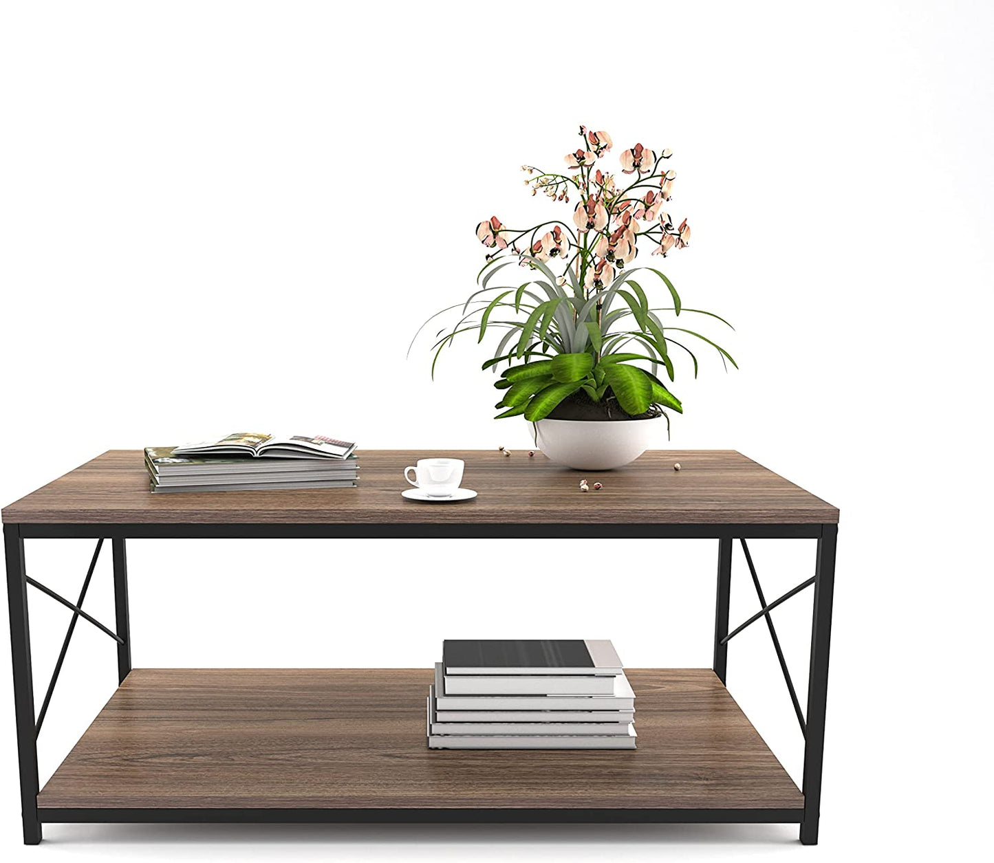 Tea Table – Wood Top with Metal Legs & Lower Shelf 80cm – TE105