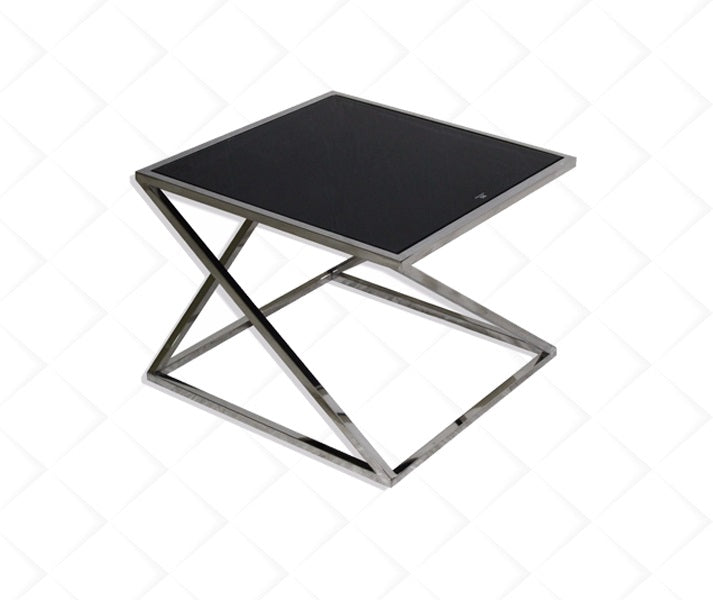 Tea Table – Tempered Glass Top with X Metal Frame 80×50cm – TE111