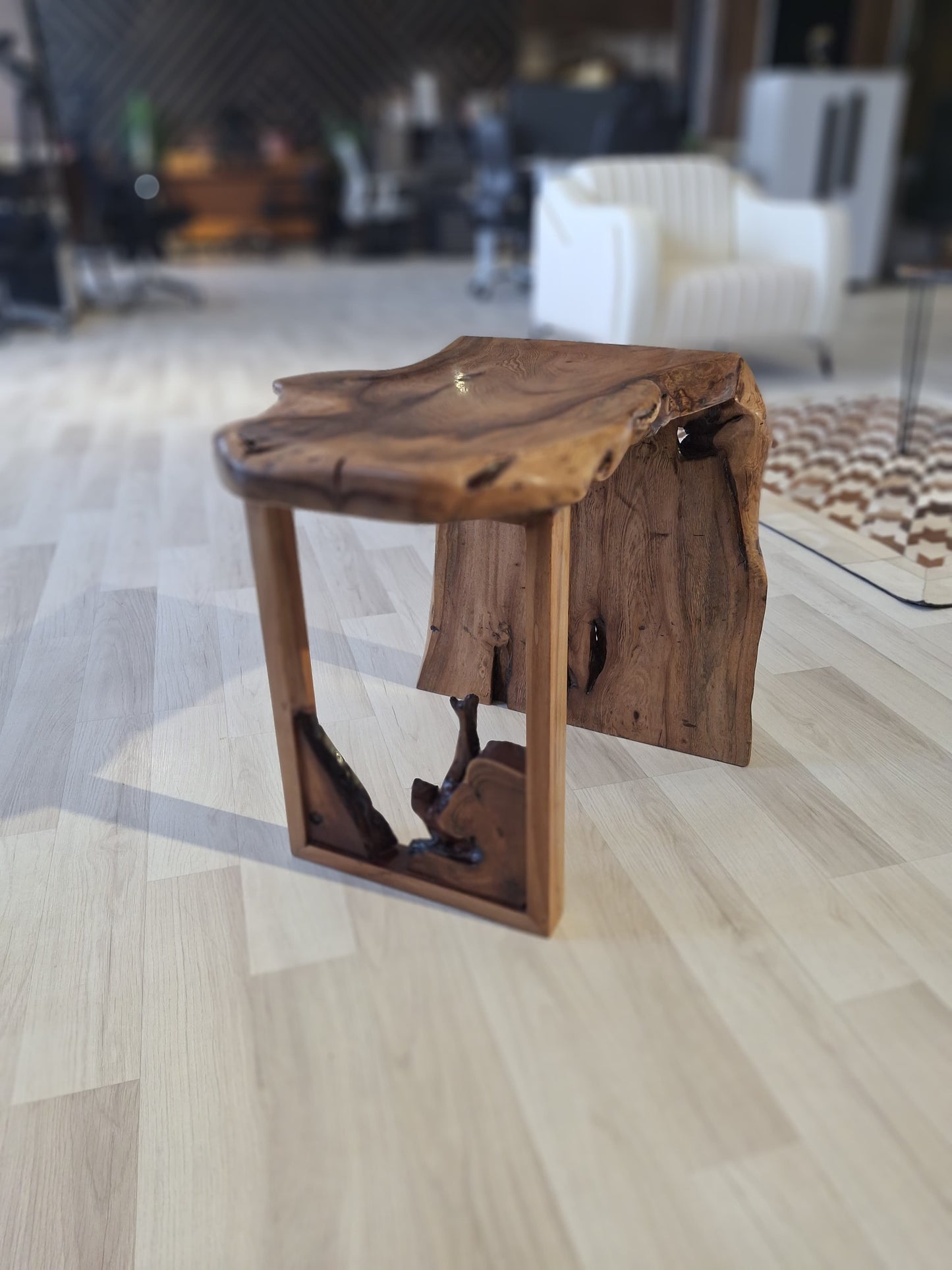 Tea Table – Solid Natural Wood Live-Edge Top with Wood Base 55×45cm – TE132