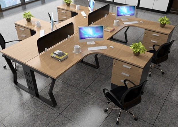 Workstation – 8-Person L-Shape, MDF & Metal Base – WR29L