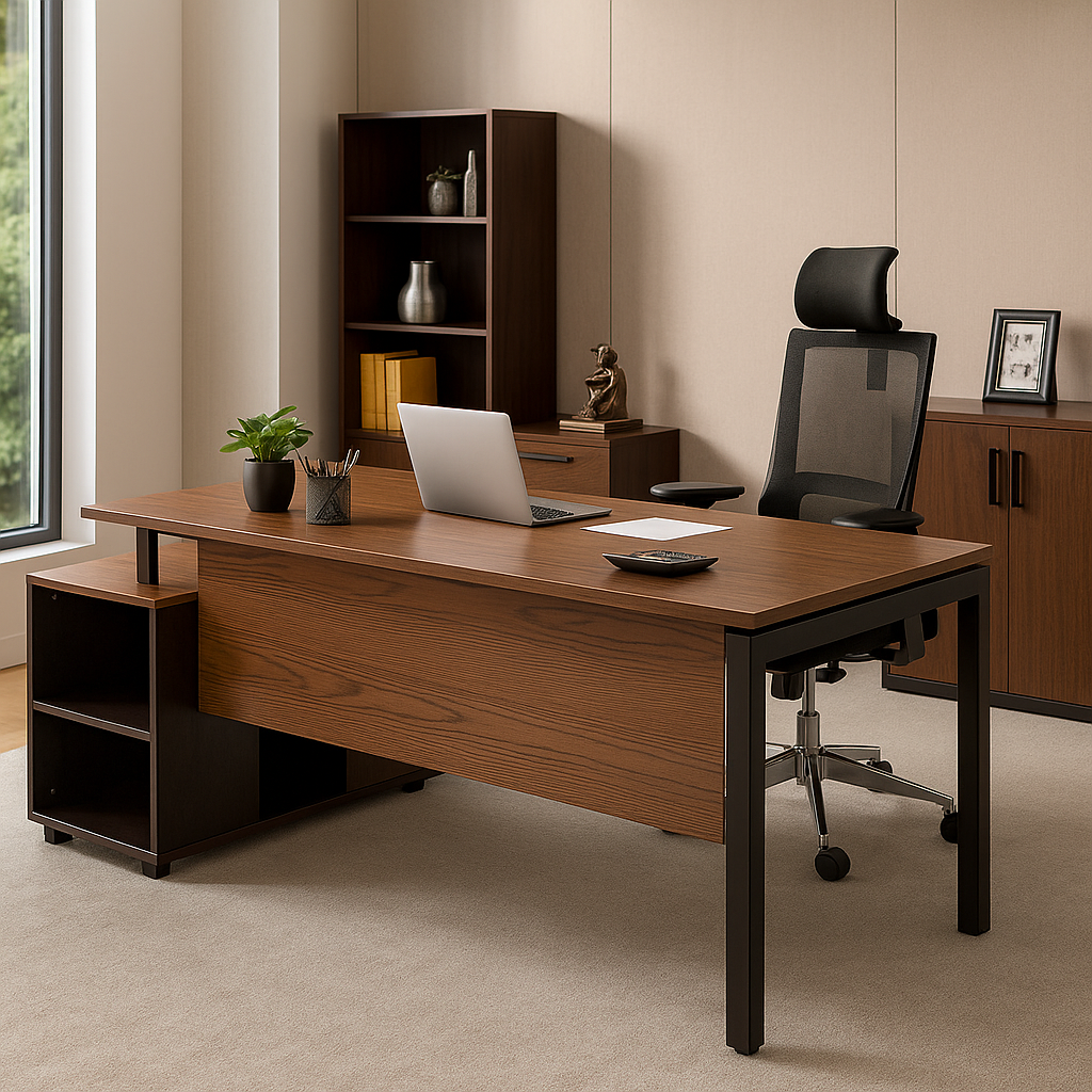 Executive Desk – L-Shaped with Side Storage Metal Legs – MD124