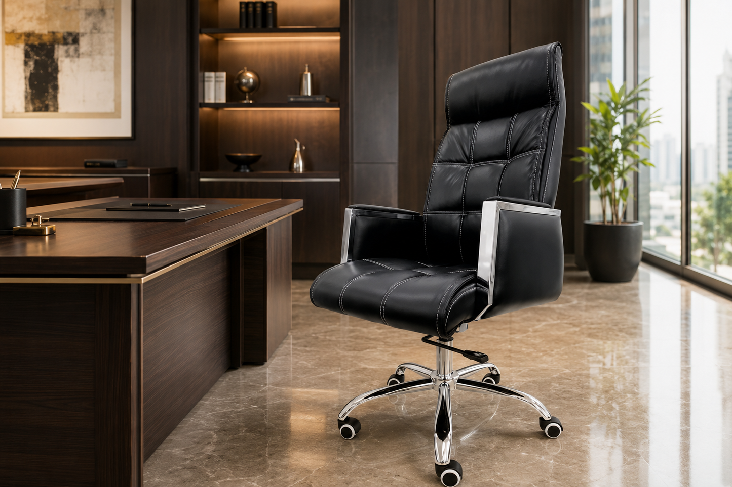 Executive Leather Office Chair – Black High Back Tufted – CH13A