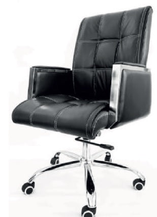 Mid-Back Executive Leather Office Chair – Black Tufted Chrome Base – CH13B