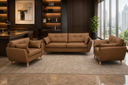 Lounge Sofa – Faux Leather, Pine Wood Frame & Legs – SF-124