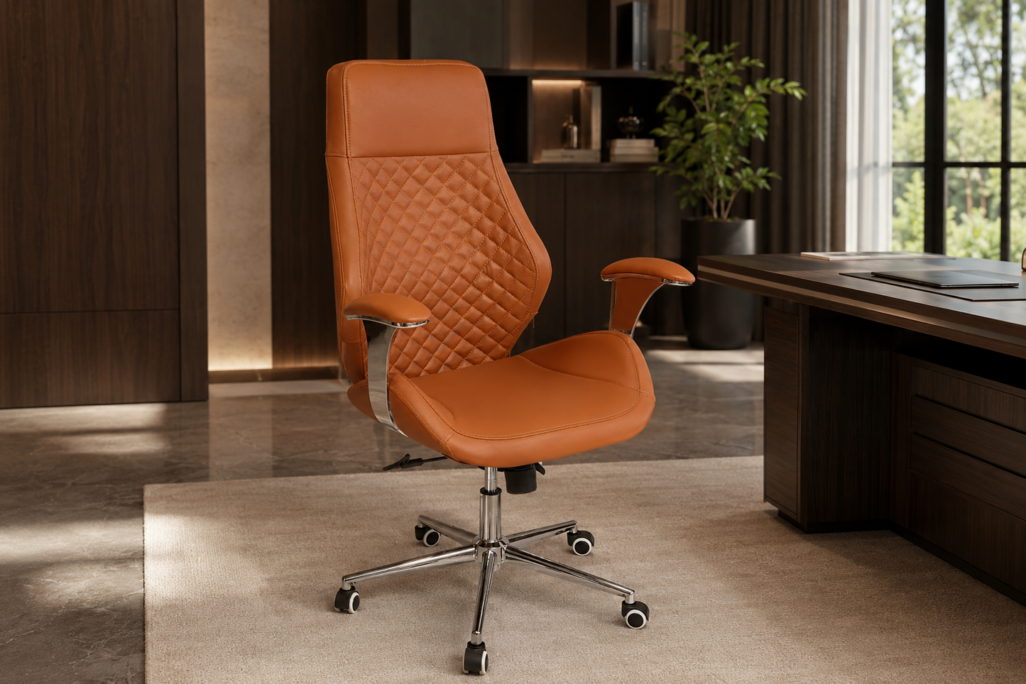 Executive Leather Office Chair – Gold Finish Chrome Armrests – CH402A-G