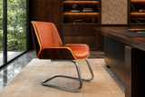 Visitor Chair – Tan Faux Leather, Wooden Frame, Chrome Cantilever Base – CH01V