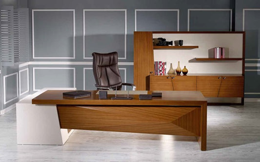 Executive Desk – Natural Wood Veneer & Crystal Panel – MD220