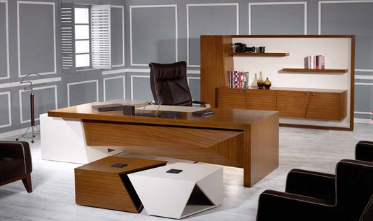Executive Desk – Natural Wood Veneer & Crystal Panel – MD220