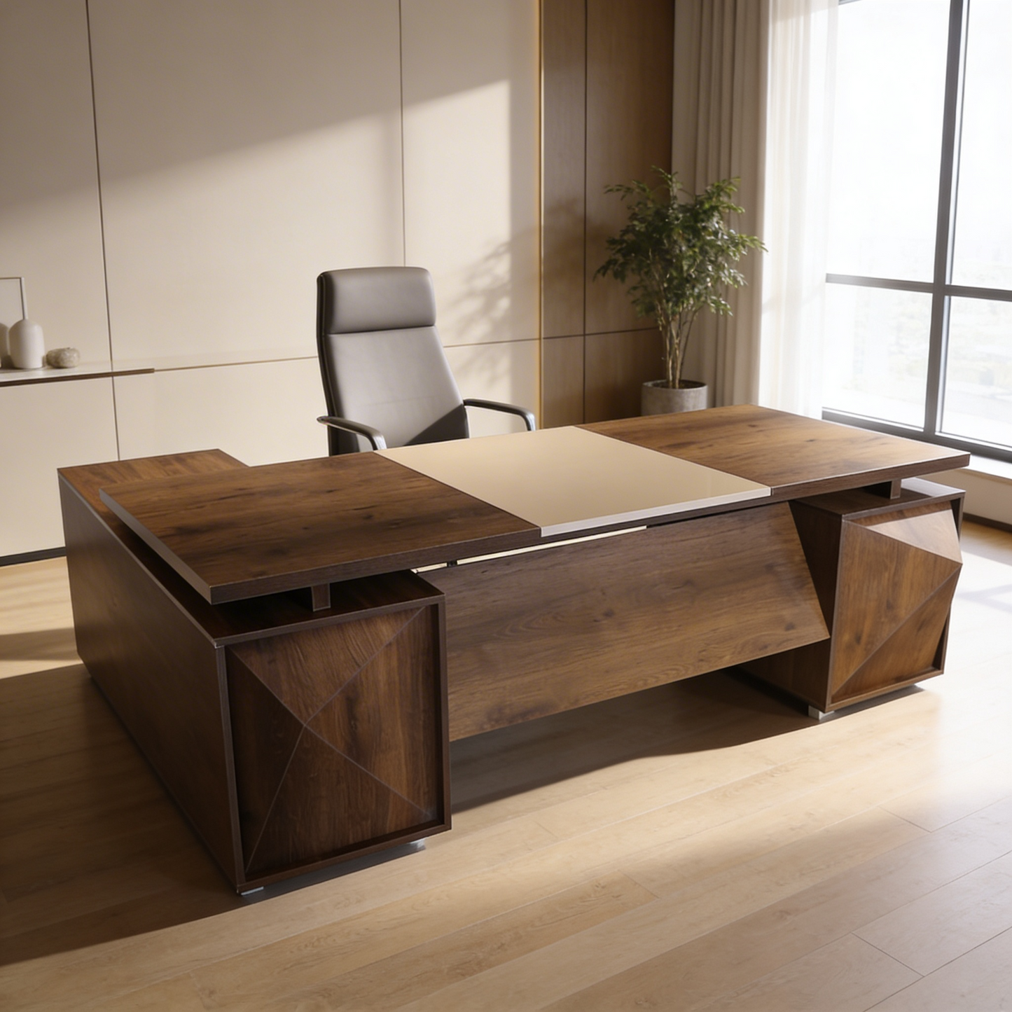 Executive Wooden Desk – L-Shaped with Side Storage – MD530