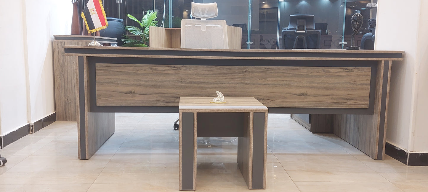 Executive Wooden Desk – Open Office with Bookshelf Unit – MD196