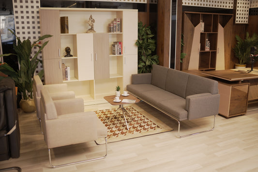 Lounge Sofa – Faux Leather, Wood Frame, Metal Base – SF-125