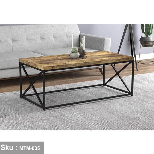 Tea Table – MDF Laminated Top with Black X-Frame Metal Legs 100×50cm – TE128