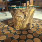 Tea Table – Natural Wood Trunk Base with Tempered Glass Top 60×60cm – TE129