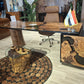 Tea Table – Natural Wood Trunk Base with Tempered Glass Top 60×60cm – TE129