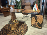 Tea Table – Natural Wood Trunk Base with Tempered Glass Top 60×60cm – TE129