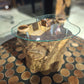 Tea Table – Natural Wood Trunk Base with Tempered Glass Top 60×60cm – TE129