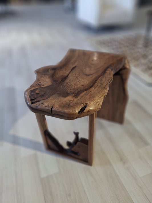 Tea Table – Solid Natural Wood Live-Edge Top with Wood Base 55×45cm – TE132
