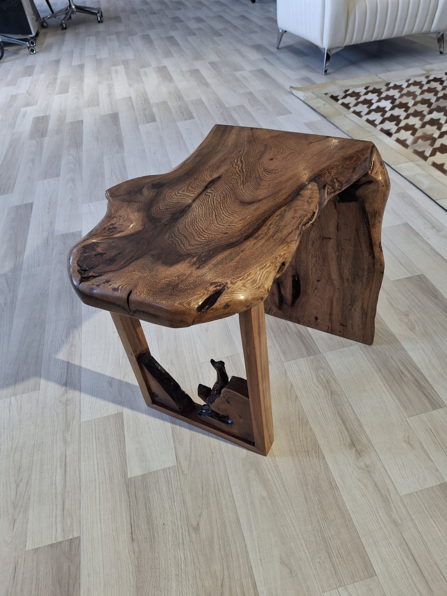 Tea Table – Solid Natural Wood Live-Edge Top with Wood Base 55×45cm – TE132