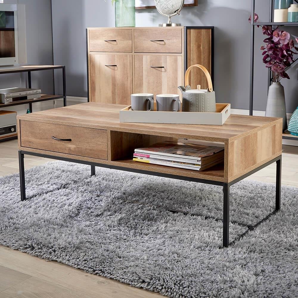 طاولة شاي - سطح MDF مع درج تخزين ورف مفتوح 80×50 سم - TE140