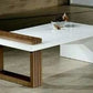 طاولة شاي – سطح MDF أبيض مع قاعدة خشبية ذات أضلاع عمودية 80×50 سم – TE147