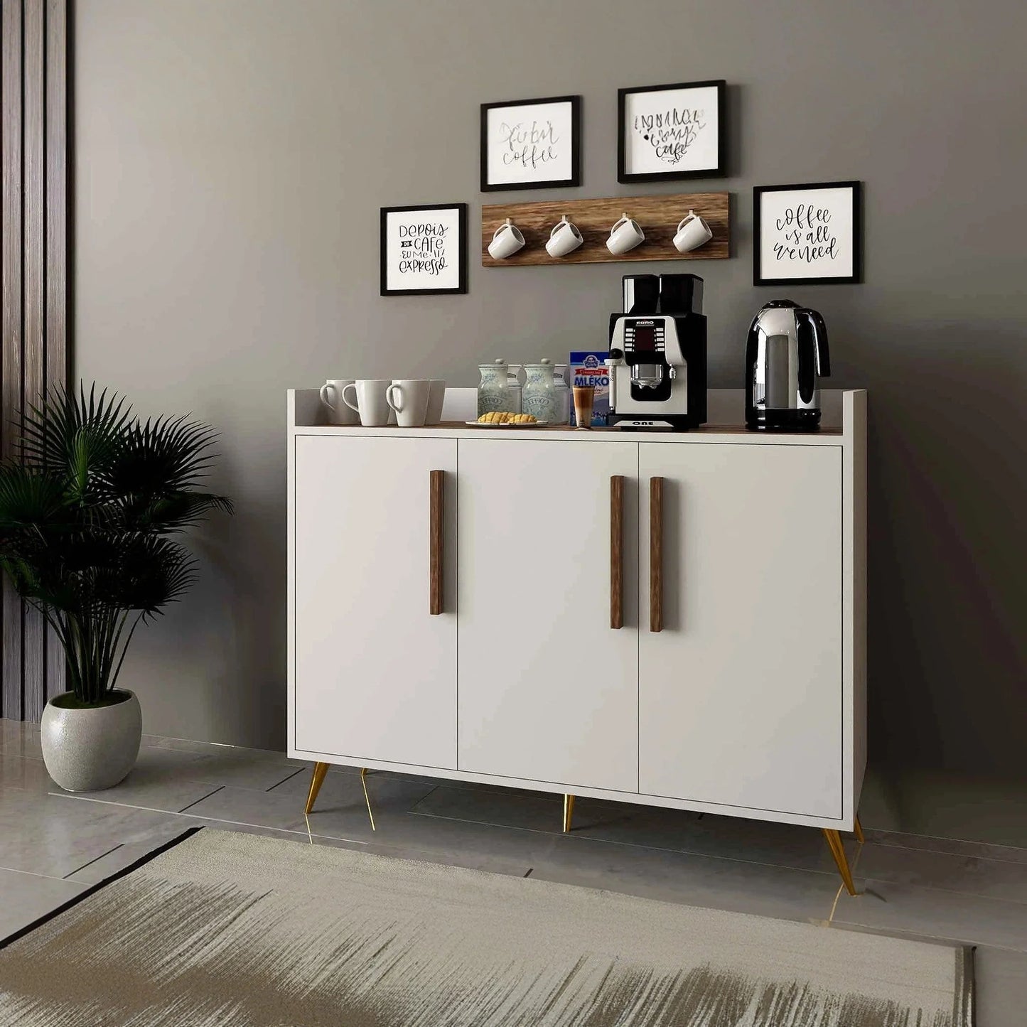 Tea Table – 3-Door MDF Cabinet Top with Beech Wood Legs 120×40cm – TEC02