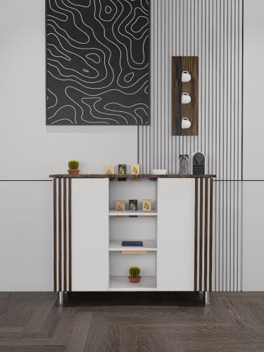 طاولة شاي - خزانة MDF بباب واحد مع رف مفتوح وإطار معدني 80×40 سم – TEC05