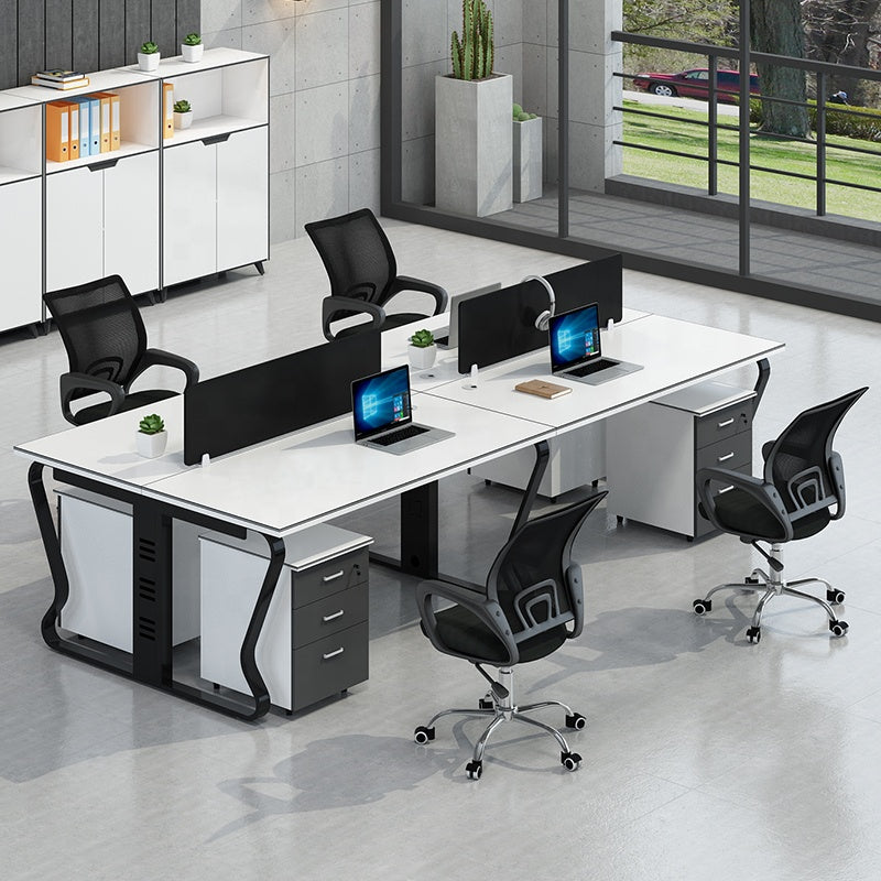 Workstation – مجموعة مكاتب سداسية، سطح MDF وقاعدة معدنية – WR29