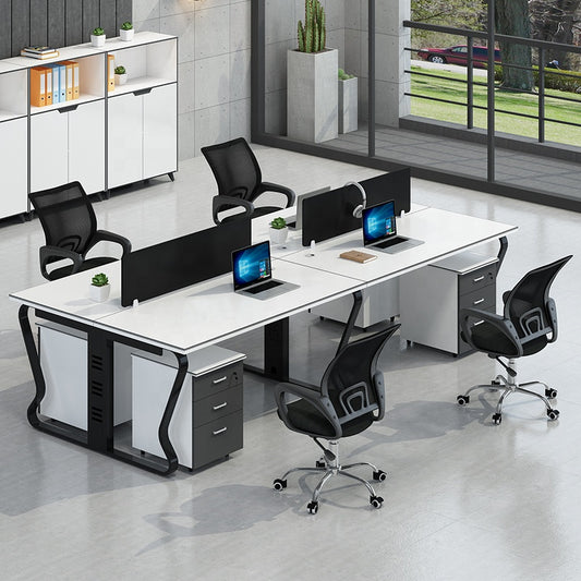 Workstation – مجموعة مكاتب سداسية، سطح MDF وقاعدة معدنية – WR29