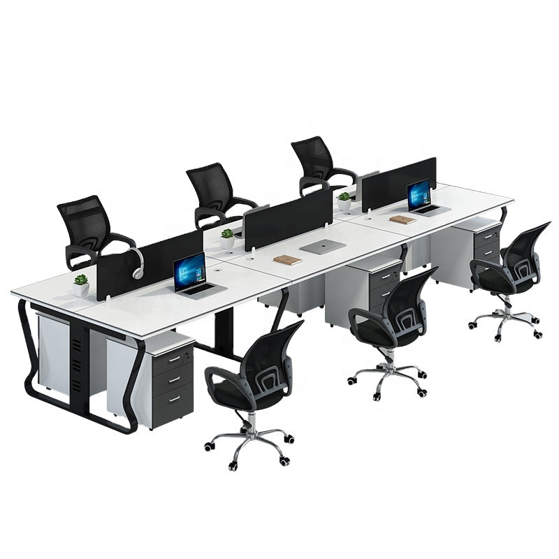 Workstation – مجموعة مكاتب سداسية، سطح MDF وقاعدة معدنية – WR29