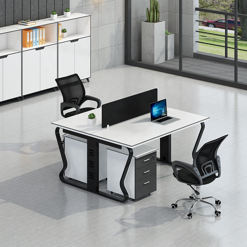 Workstation – مجموعة مكاتب سداسية، سطح MDF وقاعدة معدنية – WR29