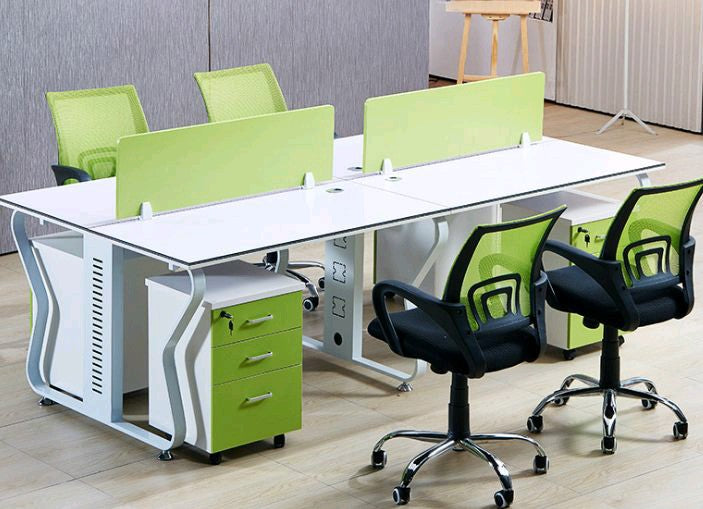 Workstation – مجموعة مكاتب سداسية، سطح MDF وقاعدة معدنية – WR29