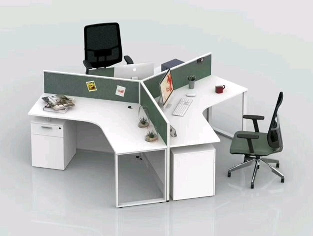Workstation – 3-Person L-Shape, MDF & Metal Base – WR333