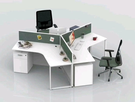 محطة عمل - ثلاثية الأشخاص على شكل حرف L، MDF وقاعدة معدنية - WR333