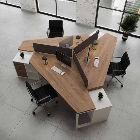 Workstation – 3-Person L-Shape, MDF & Metal Base – WR333