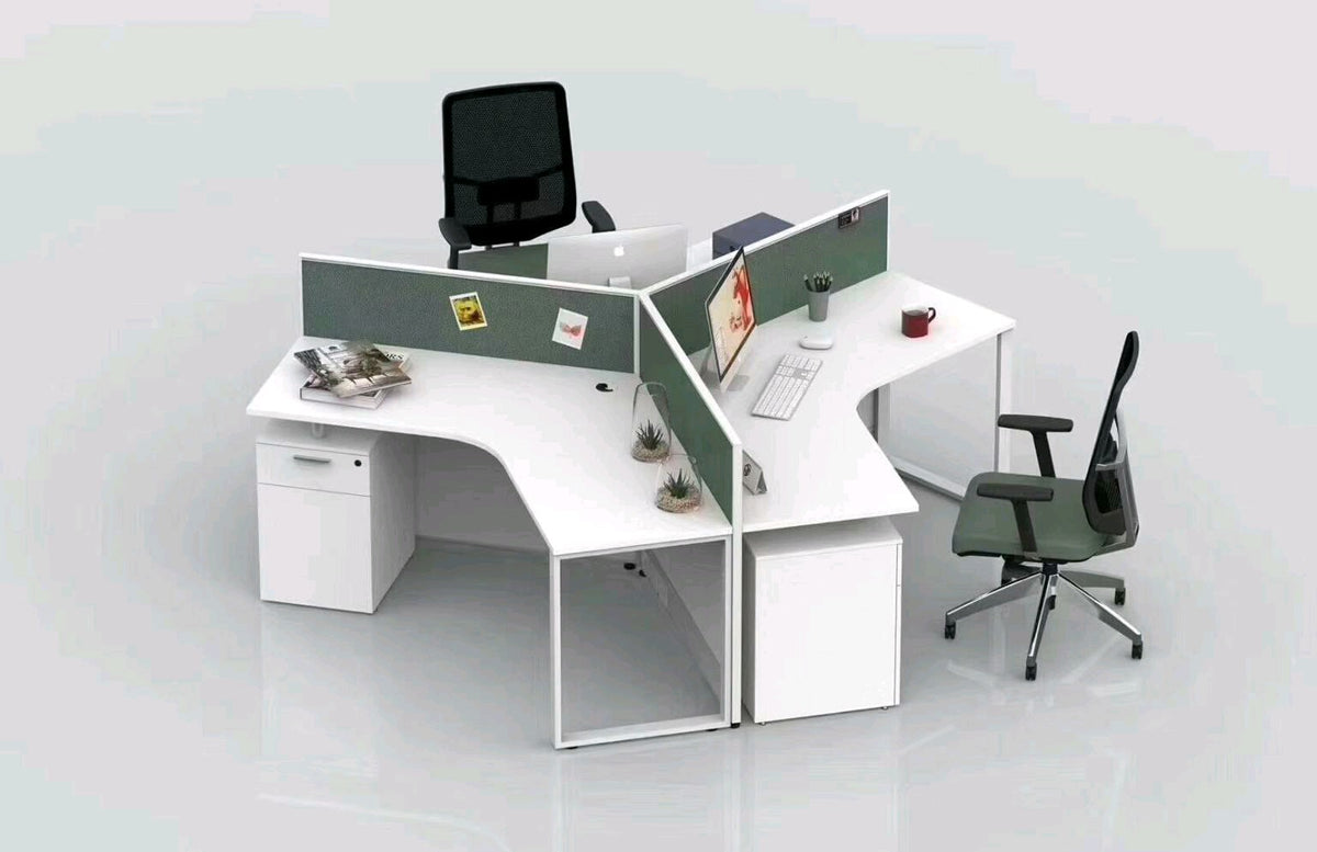 Workstation – 3-Person L-Shape, MDF & Metal Base – WR333