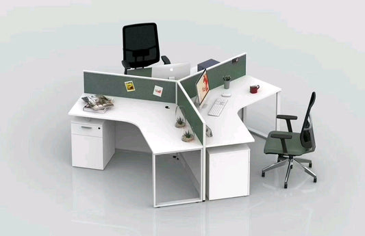 محطة عمل - ثلاثية الأشخاص على شكل حرف L، MDF وقاعدة معدنية - WR333