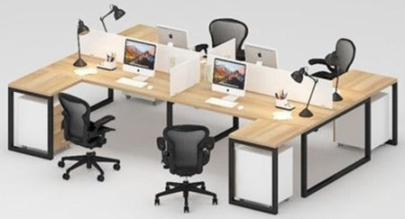 محطة عمل - شكل L لأربعة أشخاص، MDF وقاعدة معدنية - WR33L