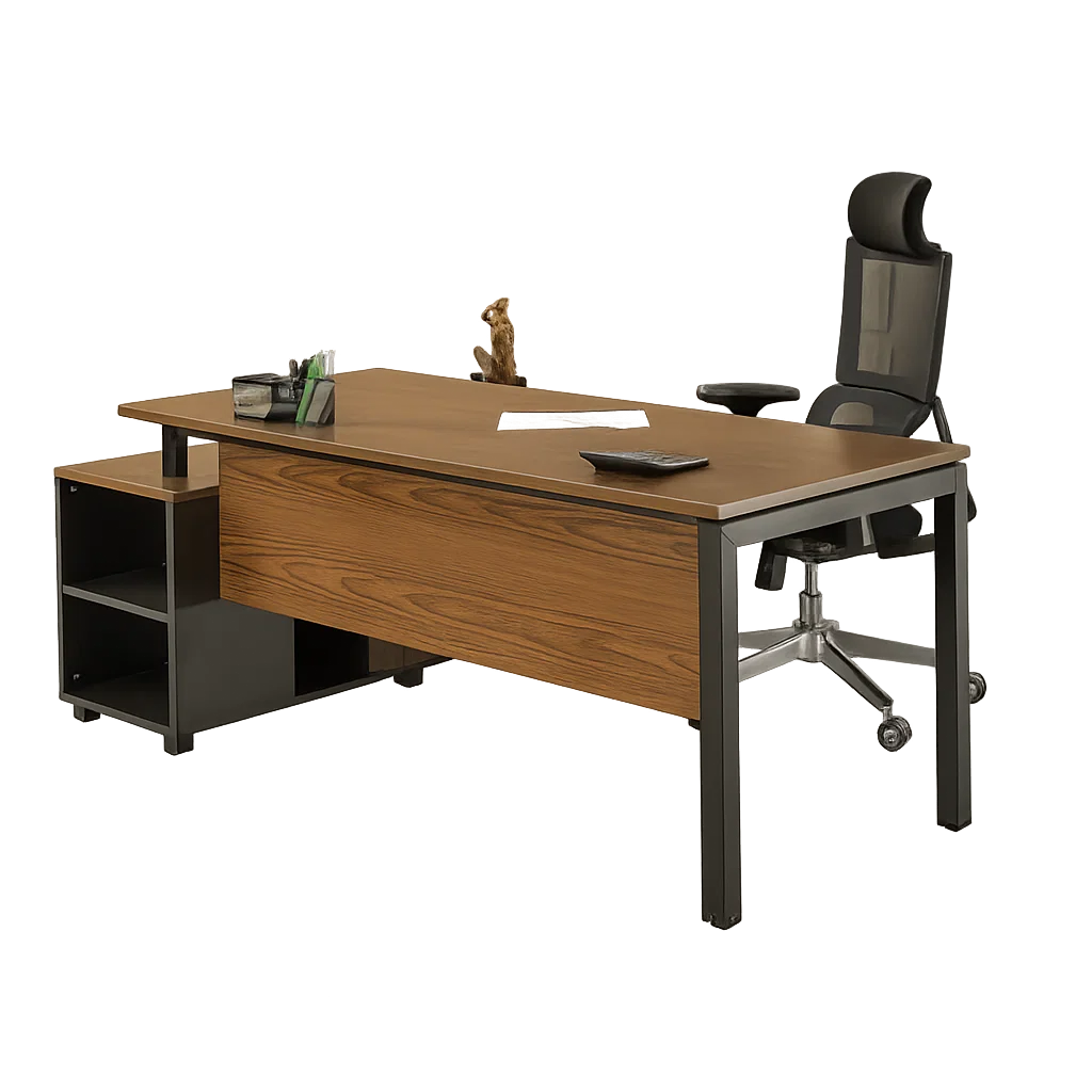 Executive Desk – L-Shaped with Side Storage Metal Legs – MD124