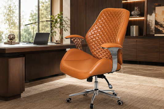 Mid-Back Executive Leather Chair – Gold Finish Chrome Armrests – CH402B-G