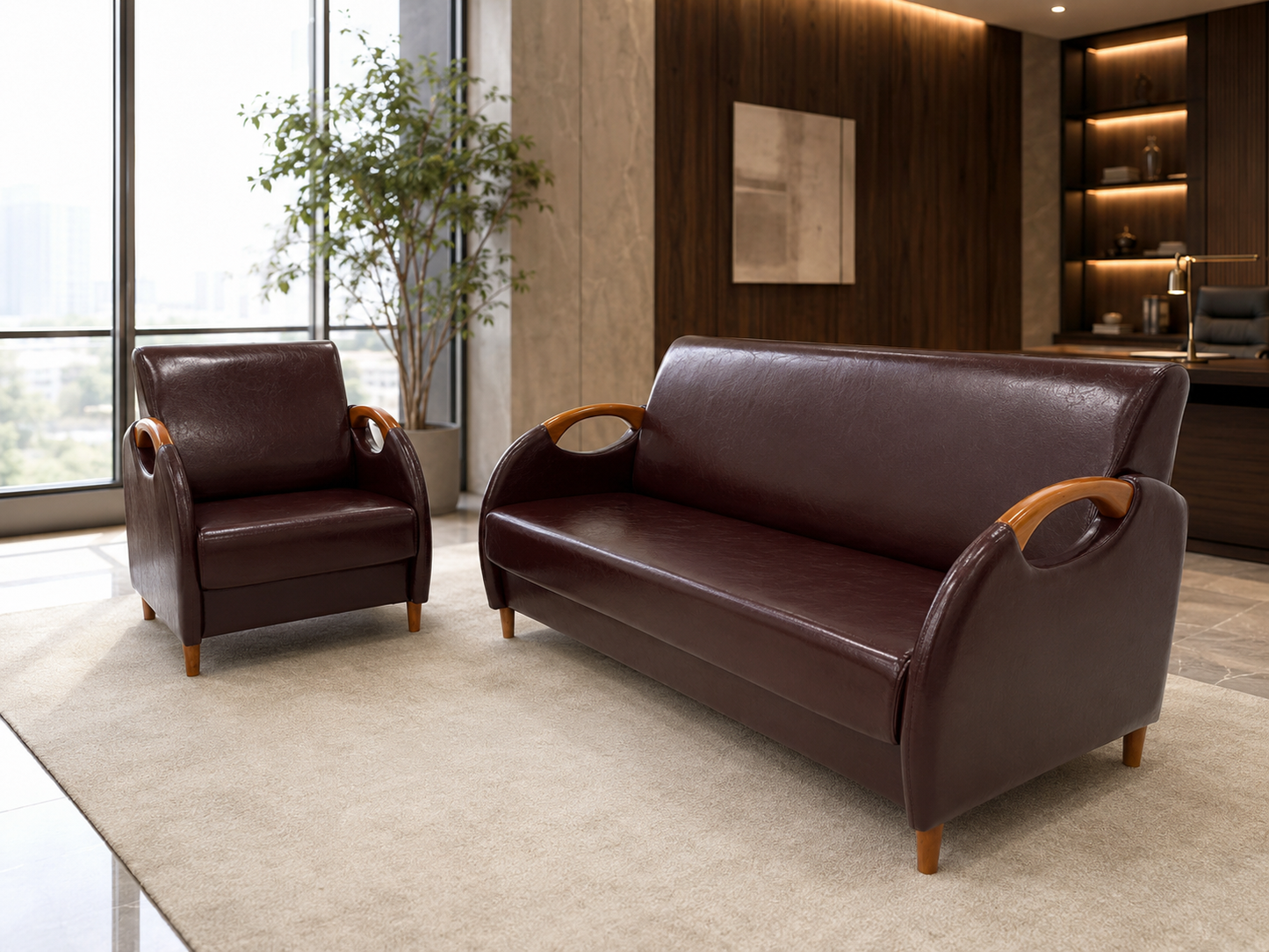 Lounge Sofa – Faux Leather, Pine Wood Frame & Legs – SF-178