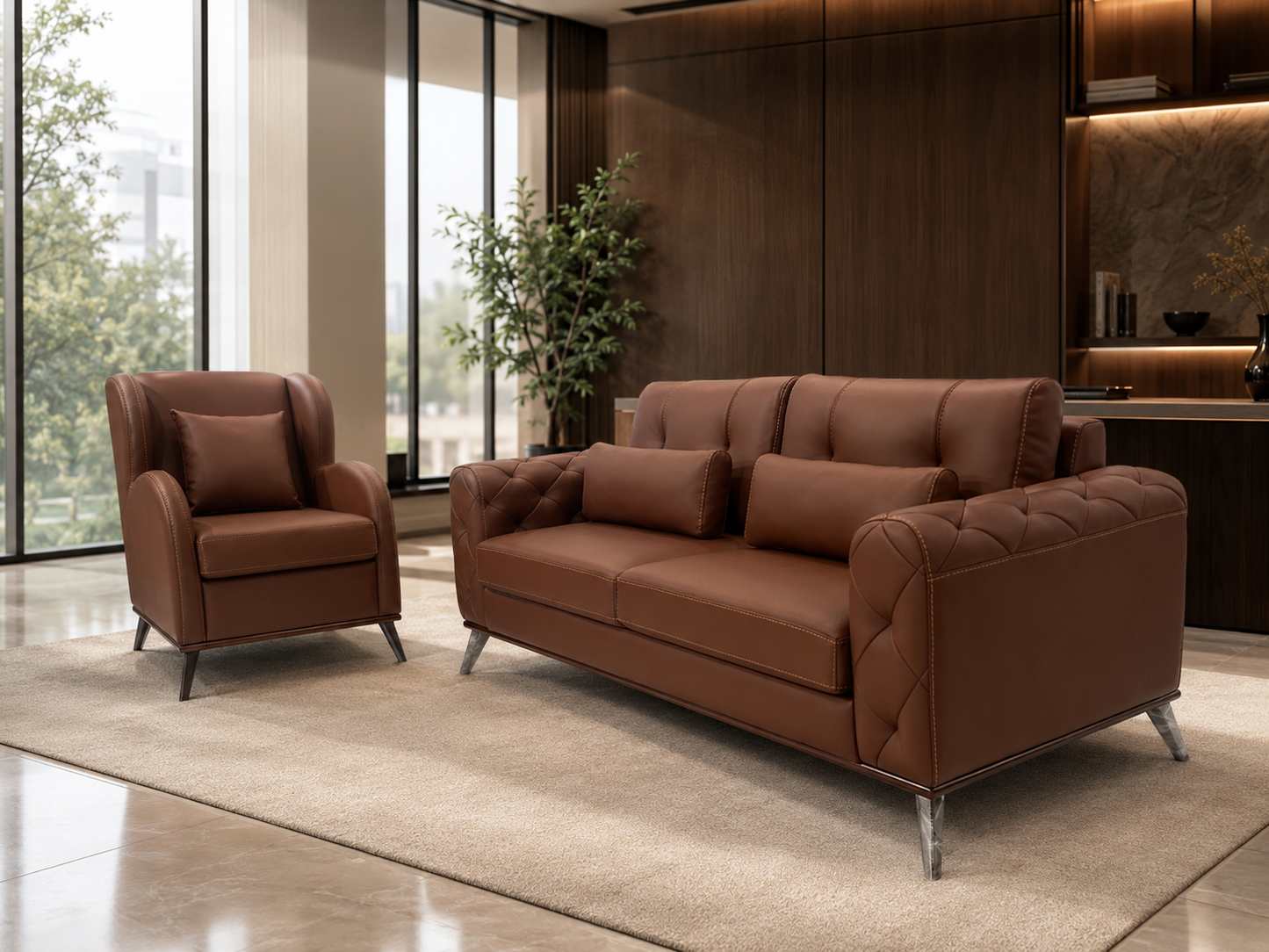 Lounge Sofa – Faux Leather, Pine Wood Frame & Legs – SF-188
