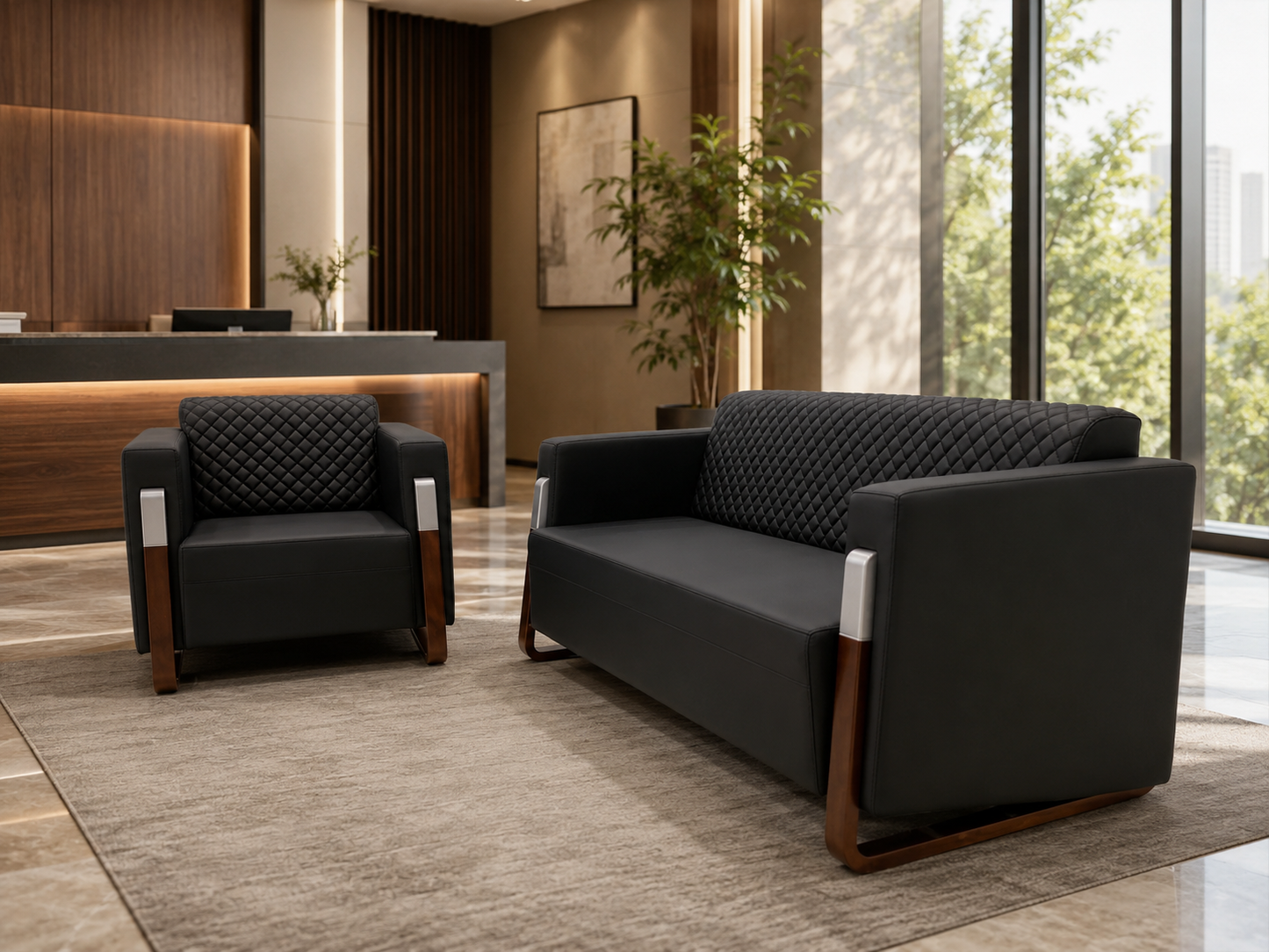 Lounge Sofa – Faux Leather, Pine Wood Frame & Legs – SF-204